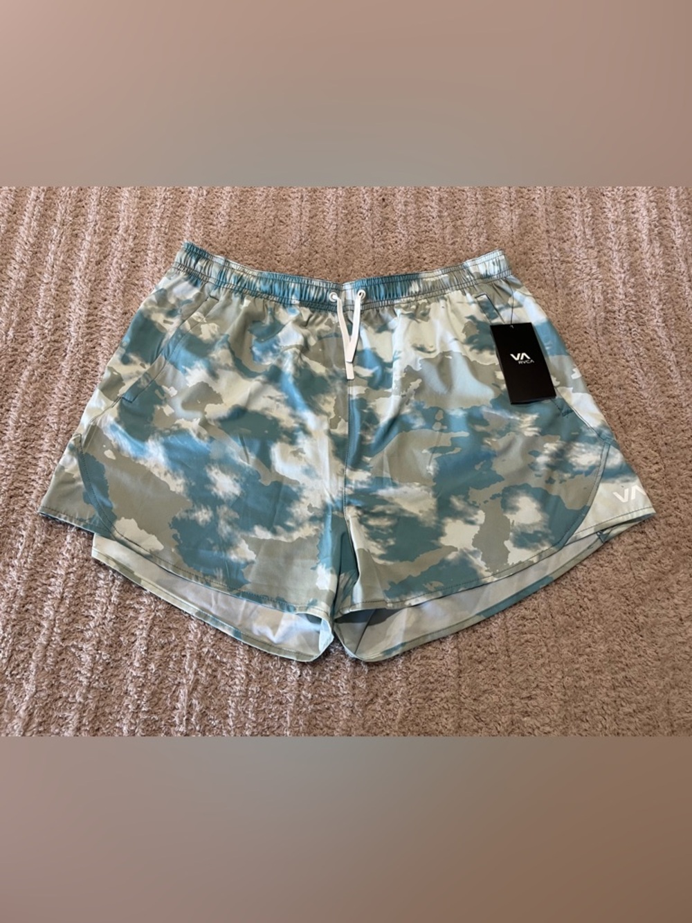 RVCA Teal & Cream Cloud Camouflage Running Shorts